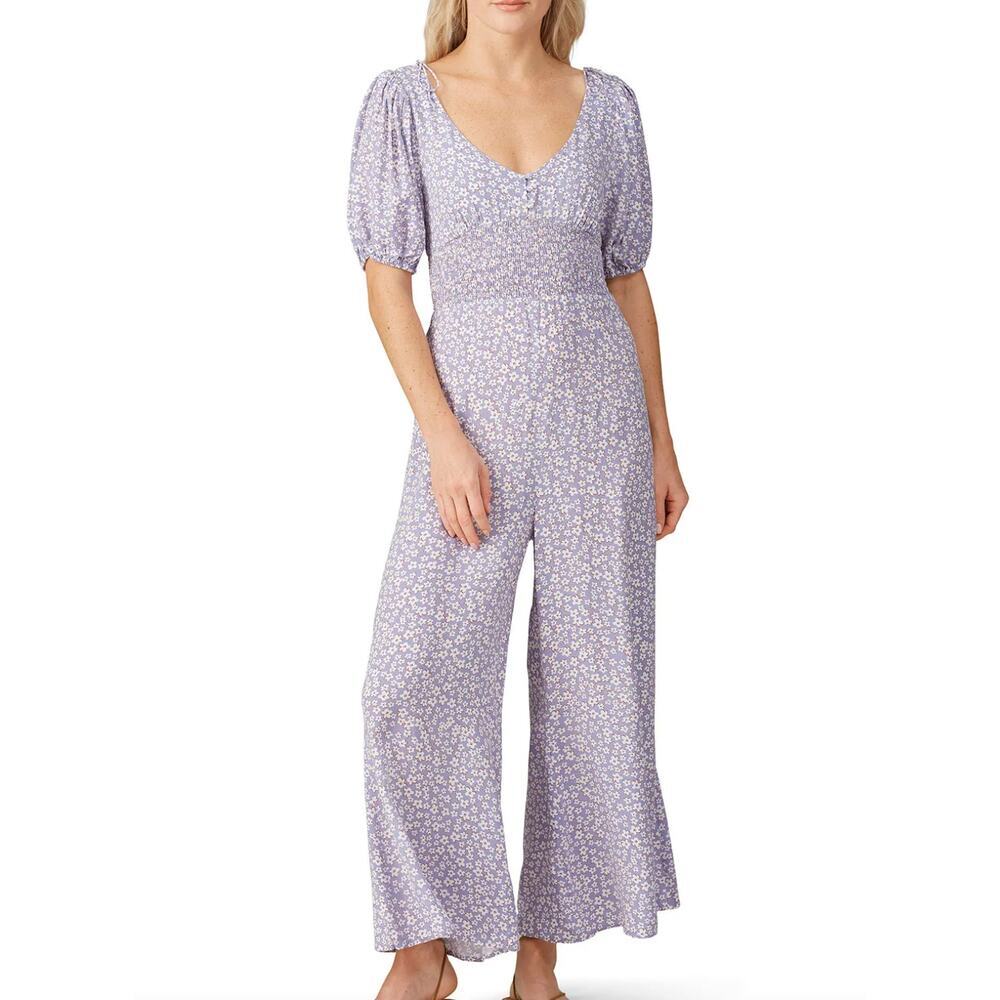 Auguste The Label Dean Juliette Jumpsuit Lavender Floral Puff Sleeve US 8
